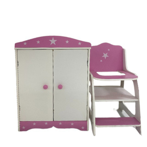 Toptan İki Kapılı Oyuncak Bebek Dolabı Prenses Sandalyesi Mobilya Rol Yapma Oyunları 4 Askılı Çocuk Ahşap Oyuncakları - Product Image 2