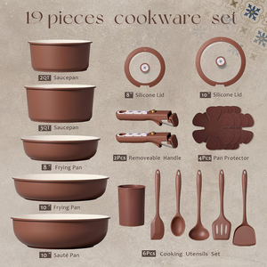 Juego de Utensilios de Cocina de Alta Calidad con Tapas de Vidrio de Silicona, Asas de Acero Inoxidable, 6 Piezas, Aluminio Forjado, Revestimiento Cerámico Moderno, Apto para Lavavajillas - Product Image 5