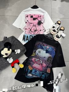 تيشرتات نسائية عصرية فضفاضة كاجوال برسوم كرتونية من القطن 100% عالية الجودة بمقاسات كبيرة موديل 2025 OC1040 - Product Image 4