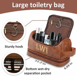 Sac <span class=keywords><strong>de</strong></span> toilette en cuir personnalisé gravé <span class=keywords><strong>pour</strong></span> <span class=keywords><strong>homme</strong></span> - Design rectangulaire uni <span class=keywords><strong>pour</strong></span> papa, mari, garçons <span class=keywords><strong>d</strong></span>'honneur - Product Image 2