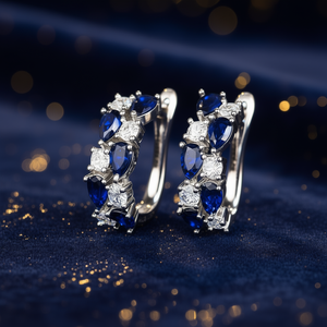 Boucles d'oreilles Tiffany & Co. en or blanc avec diamants naturels taille poire et saphirs, style classique pour mariage féminin - Product Image 2