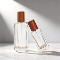 Flacons de parfum carrés en verre personnalisables de qualité supérieure, 30 ml et 50 ml, transparents, avec vaporisateur, couvercle et boîte d'emballage