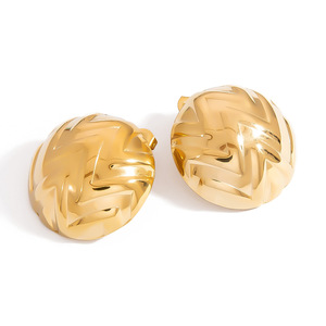 Stud Earrings Geometric <b>Round</b> 18k Gold Plated Stainless Steel Ear <b>Posts</b> Fashion Jewelry - Product Image 5