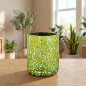 Pot à bougie en verre vert moucheté fait main, support rond pour bougie chauffe-plat, lanterne décorative pour la décoration intérieure - Product Image 3