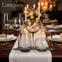 Ensemble de verres à boire en cristal soufflé à la main, sans plomb, couleur fumée, forme bulbe, de la marque Lanques, compatibles lave-vaisselle, pour flûtes à vin