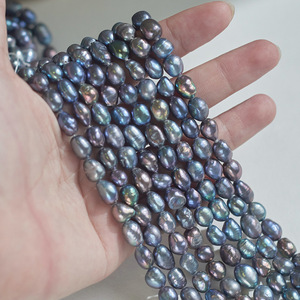 <strong>Wholesale</strong> 4-12mm Real Freshwater <strong>Pearls</strong> Dyed <strong>Black</strong> Natural Baroque <strong>Pearl</strong> Straight Hole