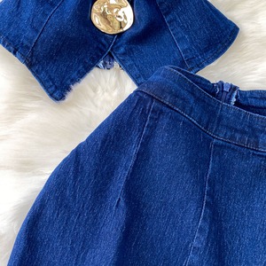 Ensemble gilet en jean taille haute et pantalon large pour femme, avec boutons métalliques de qualité supérieure, idéal pour l'automne - Product Image 5