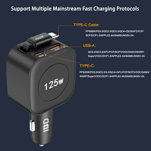 <span class=keywords><strong>Caricabatterie</strong></span> da auto retrattile IBD 125W con cavo PD 65W 30W QC30W USB Type-<span class=keywords><strong>C</strong></span> 3 porte in 1 a ricarica rapida per <span class=keywords><strong>iPhone</strong></span> 17, laptop e telefono - Product Image 4