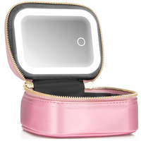 Petit étui de train de maquillage de voyage avec miroir LED et sac cosmétique compact à chargement USB pour sac à main ou bagage à main