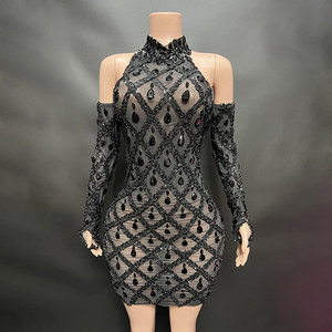 NOVANCE Produits à succès 2023 Robe de soirée sexy transparente scintillante avec des diamants noirs, robe moulante pour soirée - Product Image 1