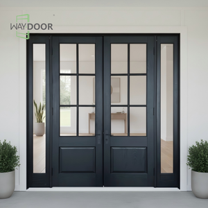 Porte d'entrée moderne en bois <span class=keywords><strong>de</strong></span> chêne et d'acajou avec 2 panneaux latéraux pour entrée <span class=keywords><strong>de</strong></span> maison, inserts en verre, portes extérieures doubles en bois massif - Product Image 1