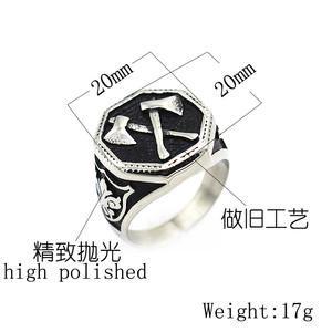 Retro Modern Men's Stainless Steel 925 Silver Plated Double Axe Geometric Design Gift <b>Ring</b> - Product Image 2