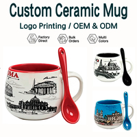 Mug à café en céramique personnalisé avec logo, ensemble cuillère, vente en gros, forme ventrue bicolore, cadeau promotionnel, directement de l'usine