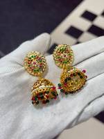 Boucles d'oreilles pendantes de luxe en plaqué or et rhodium, style Kundan, serties de perles indiennes Jadau, pour femme, bijoux ethniques de mariage, cadeau de fête