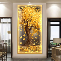 Vente chaude moderne arbre de fortune doré led cristal peinture sur porcelaine luxe grand led cristal peinture sur porcelaine