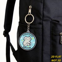 Porte-clés en acrylique « Survivant de maux de ventre » avec chat, design mignon et citation humoristique, anneau métallique durable pour clés, sacs, sacs à dos