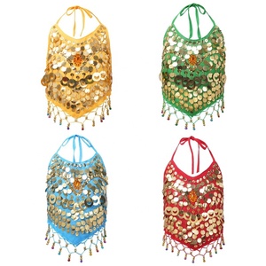 Tops de Danza del Vientre para Niñas, con Lentejuelas, Monedas, Flecos, Campanas y Gemas, Traje de Malla Choli para Actuación, Hecho a Medida - Product Image 1