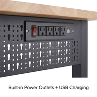 Banc de travail en métal réglable en hauteur de 60 pouces, capacité de charge de 2000 lb, plan de travail en bois de caoutchouc et panneaux perforés pour garage et atelier