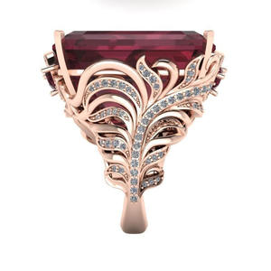 Anello da Cocktail H195 per Donna con Acquamarina Taglio Smeraldo, Pietra Naturale con Montatura a Griffe, Anello di Fidanzamento alla Moda - Product Image 3