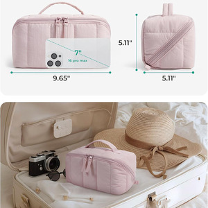 <b>Toiletry</b> Bag Rectangle Pink Zipper Closure U-shaped Design For Travel And Home <b>Storage</b> Solid Color - Product Image 3