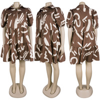 Robe chemise décontractée imprimée pour femme, tailles S-3XL, manches courtes bouffantes, col rabattu, ourlet à volants, vente en gros