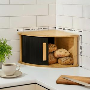 Caja de pan de bambú con puerta corredera con rejillas, almacenamiento de escritorio para cocina y comedor, organizador de alimentos y artículos diversos - Product Image 4