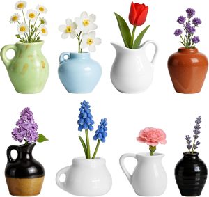 Mini imanes de cerámica para nevera con forma de florero, lindos imanes pequeños con flores artificiales para refrigerador u oficina - Product Image 2