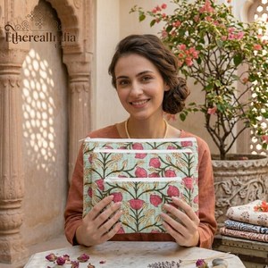 Quilted Floral Laptop Sleeve & Pouch Set with Zipper Closure Vintage Lady Style Two Handles Eco-Friendly Wholesale Export India - Product Image 3