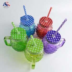 Màu xanh màu xanh lá cây màu đỏ tím màu thủy tinh lạnh uống có thể xách tay Lemonade Jar cho đồ uống soda với rơm Mason lọ - Product Image 3