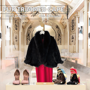 Châle/Cape en laine et polyester pour femme, avec fourrure de vison véritable et fourrure de renard, bouton unique, style décontracté, écologique, Hiver 2026 - Product Image 2