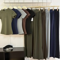 Ensemble de yoga personnalisé AL pour femme, coupe ample, manches courtes, jambes larges, séchage rapide, respirant, confortable, de marque de luxe
