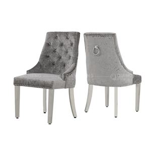 <strong>UK</strong> Style <strong>Velvet</strong> Tufted Fabric Metal Dining <strong>Chair</strong> with Ring Knocker Back Furniture Factory Wholesale Upholstered Dining <strong>Chairs</strong> - Product Image 6