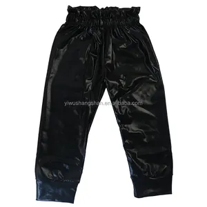 Fashion Early Autumn Kids Trousers Pants High Waist elastic pants black pu leather Baby Ruched Leggings Kids Jogger