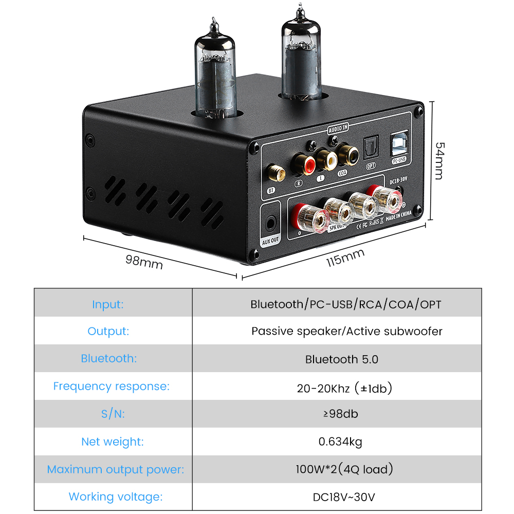 AIYIMA Audio T9 BT 5.0 真空管アンプ USB DAC ステレオレシーバー 100W