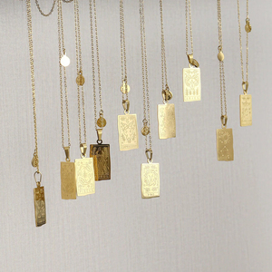 Collar de tarjeta de Tarot cuadrado de acero inoxidable chapado en oro de 18k para mujer, signo del zodiaco grabado, sin deslustre, novedad de <span class=keywords><strong>2022</strong></span> - Product Image 2