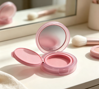 Kemasan Kosmetik ODM Custom ABS Transparan Pink dengan Cermin Terpasang, Tray Dalam yang Dapat Dilepas, untuk Blush, Highlighter, dan Bedak