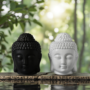 Ensemble de lampes à huile pour brûleur d'encens en céramique personnalisée Bois de santal Matériau en bois parfumé Bouchon de cire de Bouddha blanc noir emballé en boîte aromatique - Product Image 2
