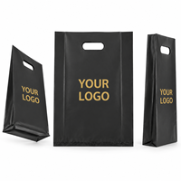 Sac de courses en plastique noir personnalisé, robuste, avec poignée découpée, côtés à soufflets, fond plat et trou perforé, pour la vente au détail, en gros et en vrac, direct usine