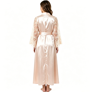 Robe longue en satin pour femme avec manches en dentelle, élégante robe de nuit <span class=keywords><strong>kimono</strong></span> à col en V, cadeau pour mariée et demoiselle d'honneur, robe douce couleur champagne - Product Image 3