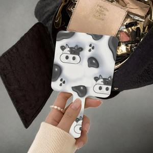 Miroir de maquillage portable carré avec logo personnalisé, motif vache laitière, mini miroir cosmétique à poignée pour cadeau beauté - Product Image 3