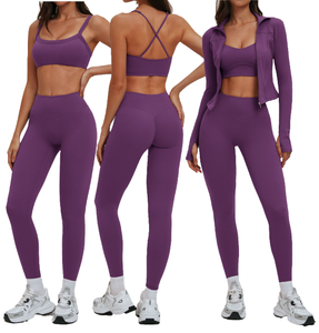 Hot Selling Custom Solid Breathable Front Women's Running <b>Jacket</b> & Leggings <b>Yoga</b> Activewear Set - Product Image 1