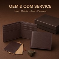 Dompet Lipat Tipis Khusus Pria Kulit Asli Banyak Slot Kartu Dompet Pria Klasik OEM Dompet Lipat Kulit Coklat Grosir