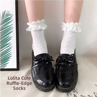 Chaussettes Lolita en coton à motif cœur, style japonais, avec dentelle à volants, mi-mollet, absorbantes pour l'automne