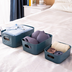 Desktop <b>Storage</b> <b>Box</b> Rectangle With Handles Plastic Organizer For Kitchen Home Use PP <b>Material</b> Dark Blue Orange Green Beige Gray - Product Image 3
