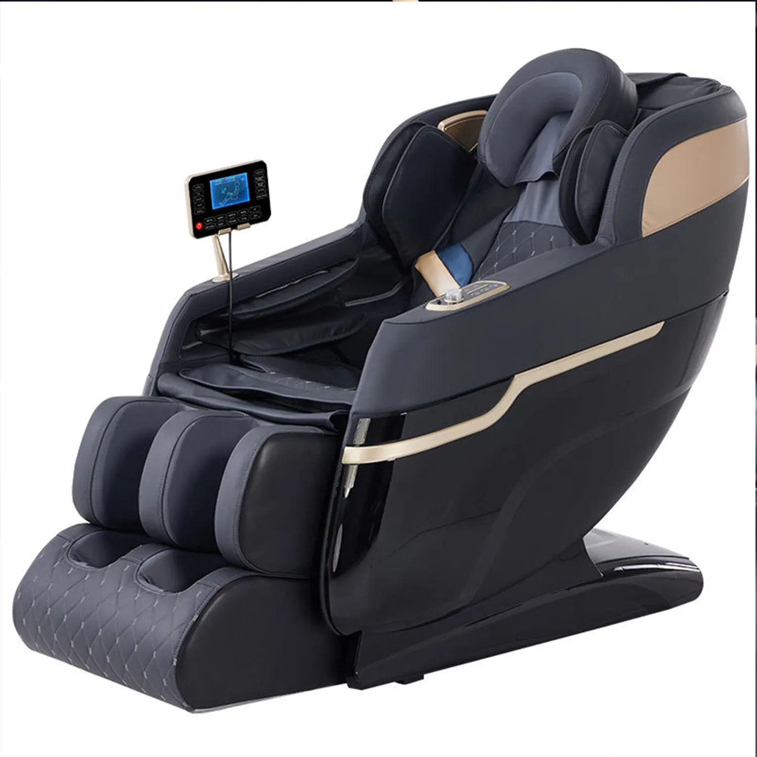 Masaj koltuğu Recliner tam vücut sıfır yerçekimi Shiatsu ısı ile Bluetooth ayak makarası siyah LCD dokunmatik ekran