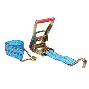 Sangle d'arrimage à cliquet en alliage de zinc robuste avec poignée en aluminium, ceinture de cargaison large et crochets en J, résistance à la rupture de 250 kg - Product Image 2