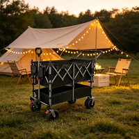 Chariot de camping pliable à double plateau avec poignée réglable et quatre roues, idéal pour les pique-niques et le shopping en extérieur, outils OEM en gros