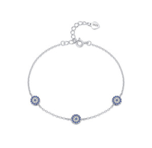 Pulsera de Cadena Minimalista con Dijes de Cristal de Plata S925, Unisex, para Uso Diario, con Diseño de Ojo Azul para Piel Sensible - Product Image 1