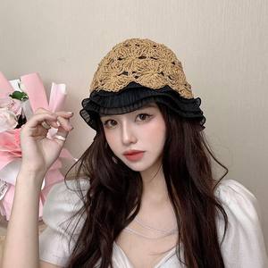 <span class=keywords><strong>Sombrero</strong></span> de paja de encaje para mujer primavera y otoño verano hueco Internet Popular playa 2023 nuevo lavabo de pantalla - Product Image 4