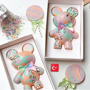 New plastic three-piece 3D bear mold PET transparent chocolate frosting fondant biscuit cake mold for diy baking